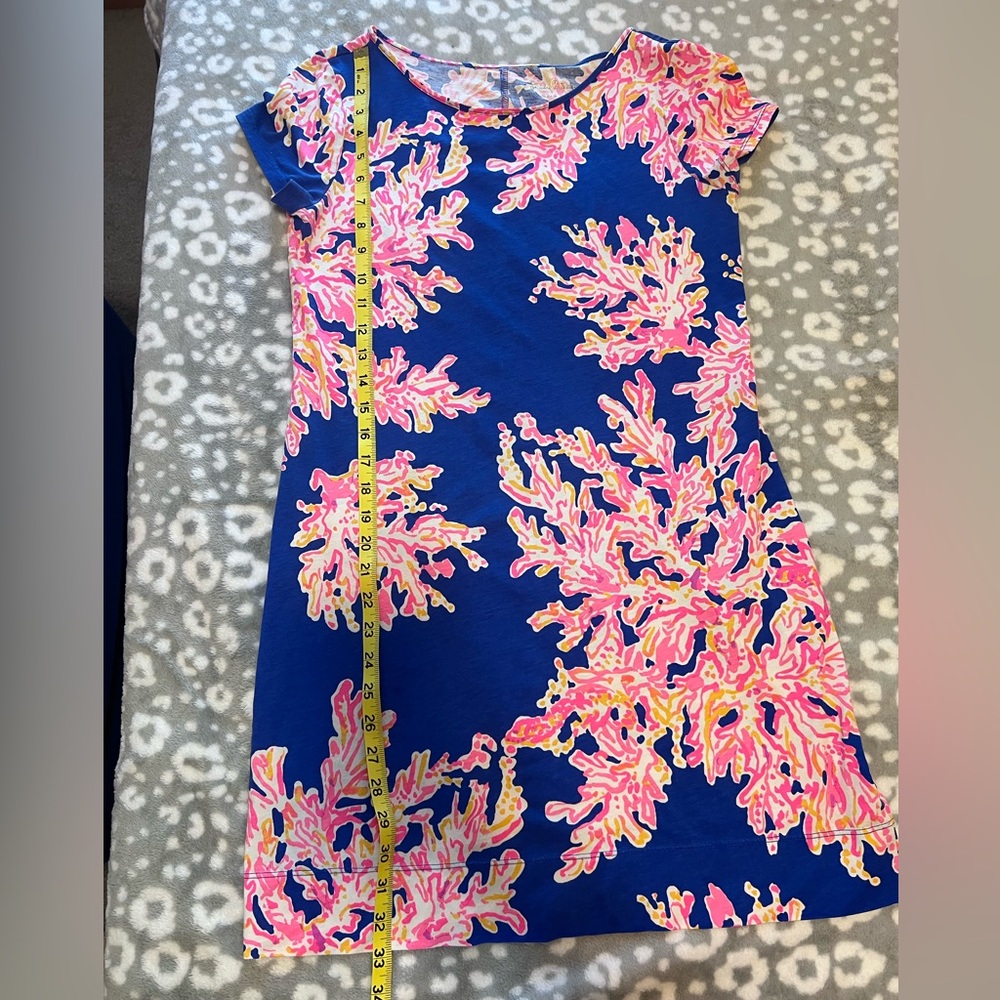 Lilly Pulitzer Pima Cotton T-Shirt Dress Coral Reef Print Blue Pink Small - Picture 7 of 9